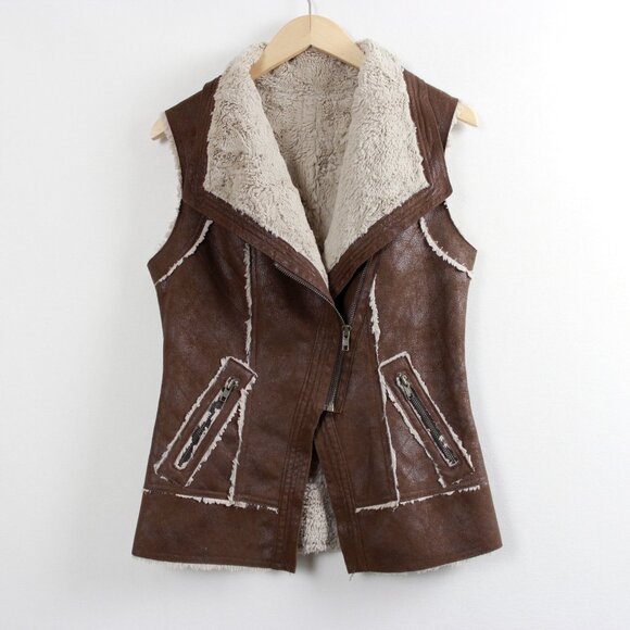 Brown Faux Shearling Suede Western Style Vest - Picture 11 of 12